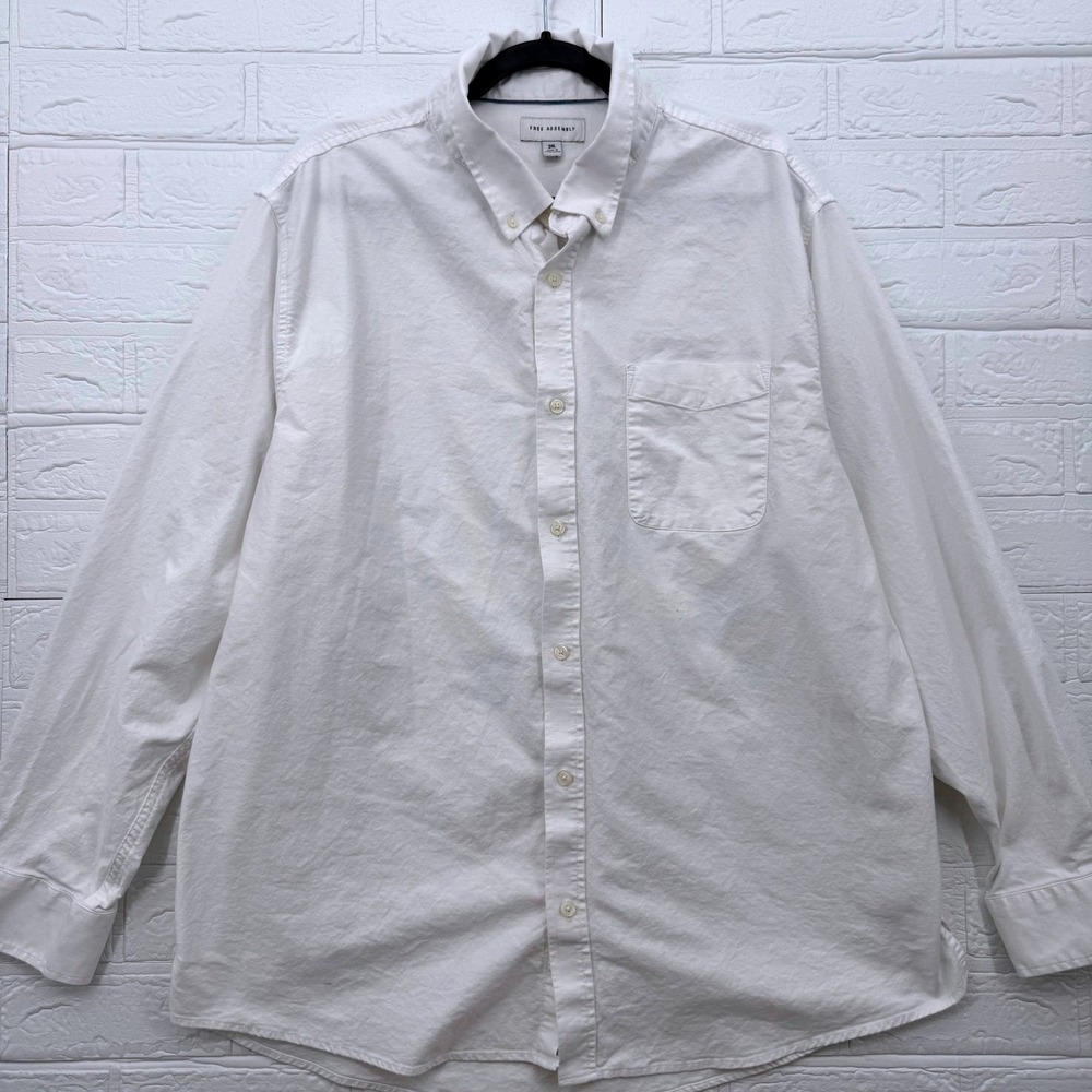 Free Assembly Oxford Shirt Men 2XL White Long Sleeve Button Down Classic